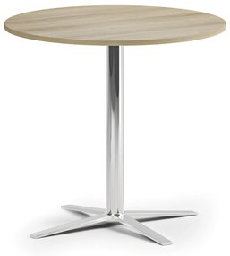 Stolik kawowy AURA, średnica 80 cm, chrom podstawa, dąb naturalny