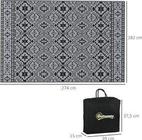 Outsunny Dywan zewnętrzny odwracalny, wodoodporny, geometryczny, 182x274cm, Czarny/Szary