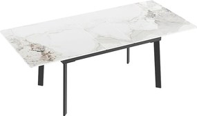 Rozkładany stół jadalny na 4-8 osób z kamienia spiekanego - Efekt białego marmuru - 130-160cm
