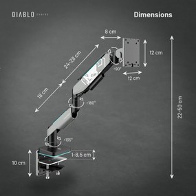 Uchwyt regulowany na monitor 49 cali LED RGB Diablo X-Arm, szaro-czarny