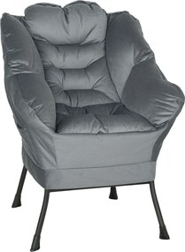 HOMCOM Nowoczesny Fotel Akcentowy, Pufa z Stalowymi Nogami i Bocznymi Kieszonkami, do Salonu, Sypialni, Szary