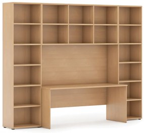 Biblioteka z wbudowanym biurkiem, 2950 x 700/400 x 2300 mm, buk