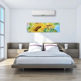 Obraz kwitnących słoneczników (170x50 cm)