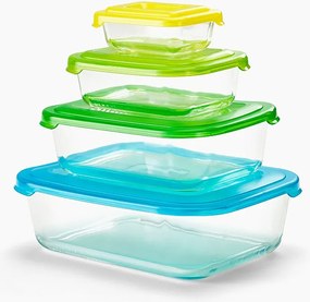Nest™ Glass Storage od Joseph Joseph, zestaw 4 pojemników szklanych do układania z hermetycznymi pokrywkami, pojemność 230 ml do 1,85 L, nadaje się do mikrofalówki