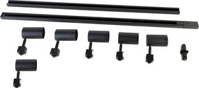 Nowoczesny system oświetlenia szynowego z 6 czarnymi reflektorami jednofazowymi 200 cm - Iconic Jeana