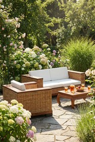 2-częsciowy 3-osobowy zestaw wypoczynkowy z naturalnego rattanu R4-H67