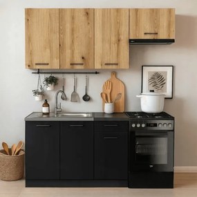 Zestaw Mebli Kuchennych MODERN 170 cm Czarny/Dąb Evoke Loftowy