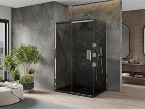 Mexen Omega kabina prysznicowa rozsuwana 100 x 80 cm, grafit, chrom + brodzik Flat, czarny - 825-100-080-01-40-4070