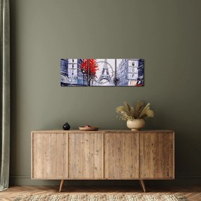 Obraz ulicy w Paryżu, obraz olejny (z zegarem) (90x30 cm)