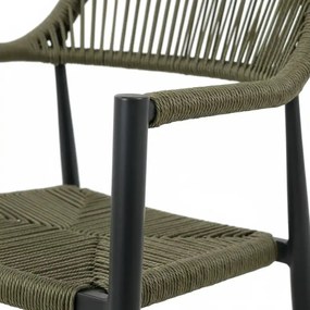 Krzesło Ogrodowe Grafitowe 56x60x78 cm Plecione Zielone Sznurki Nowoczesne
