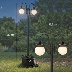 Outsunny Solarny latarnik stojący regulowany 182 cm latarnia ogrodowa na zewnątrz z 2 głowicami donicą czujnik zmierzchu przełącznik IP44 | Aosom PL