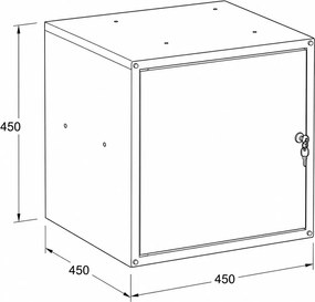 Szafka ubraniowa z schowkami zamykanymi 450 x 450 x 450 mm, zamek cylindryczny, szare drzwi