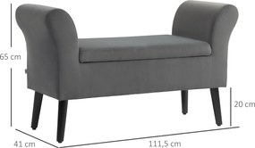 HOMCOM Ławeczka z miejscem na przechowywanie, składana pokrywa, miękka siedziska, aksamitny wygląd, 111,5x41x65 cm, Szara