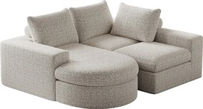 Beżowa sofa narożna - Sofa 3-osobowa z 3 poduszkami i 2 zagłówkami - szenil