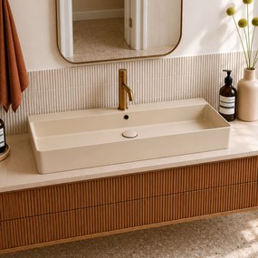 Massi Umywalka ceramiczna nablatowa / wisząca beżowa z półką i otworem na baterie 80 x 45 cm LERA Ivory