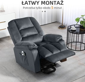 HOMCOM Fotel masażowy dla seniorów z funkcją wstawania 8 punktów masażu szary z bocznymi kieszeniami | Aosom PL