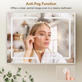 HOMCOM Szafka łazienkowa z lustrem LED, 60 x 80 cm, z funkcją odparowywania, regulowane oświetlenie w 3 kolorach | Aosom PL