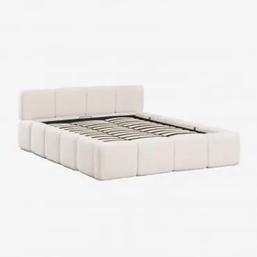 Łóżko Z Pojemnikiem Na Pościel I Tapicerką Z Tkaniny Bouclé Jolcem Bouclé White & 180 X 200 Cm - Sklum