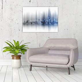 Obraz na szkle - Panorama miasta, niebiesko - szara (70x50 cm)