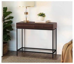 Ciemnobrązowa konsola z blatem w dekorze orzecha 35x90 cm Celine – Støraa