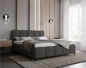 Emporius Kastilo łóżko dwuosobowe 160x200 z pojemnikiem, łóżko tapicerowane, stelaż, tkanina boucle, ciemny szary (Anthology 18)