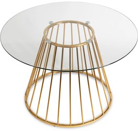 Zestaw Stół Okrągły Szklany OLIVIER 120 cm i 4 Krzesła Tapicerowane do Salonu YORK Kremowe Welurowe Glamour