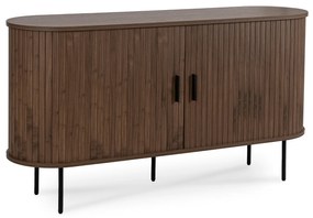 Komoda do Salonu Rozsuwana TRISH 140 cm Orzech Dwudrzwiowa Ryflowana Nowoczesna