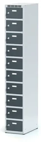 Alfa 3 Metalowa szafka skrytkowa, 10 schowków, 1800 x 300 x 500 mm, zamek cylindryczny, drzwi ciemnoszare