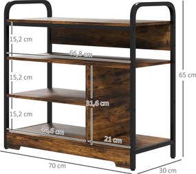 HOMCOM Półka na Buty 8-Poziomowa, Otwarty Design, Rama Metalowa, Regulowane Nóżki, 70x30x65 cm, Brąz/Czarny