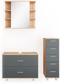 Zestaw mebli łazienkowych antracyt/złoty dąb 80x33x60 ilias