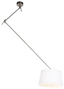 Stalowa lampa wisząca z białym abażurem lnianym 35 cm - BlitzWiejski/ Rustykalny / Vintage Oswietlenie wewnetrzne