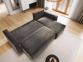 PROMOCJA Ciemnoszara rozkładana sofa narożna CAVELO, dwustronna II. gatunek