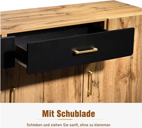 Komoda z 2 szufladami i 4 drzwiami - 208 x 39,5 x 80 cm - imitacja drewna - do kuchni lub salonu - kolor czarny i dębowy