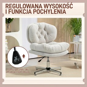 HOMCOM Krzesło biurowe bez podłokietników, wygodne biurowe krzesło z pikowanym siedziskiem i regulowaną wysokością, Kremowy | Aosom PL