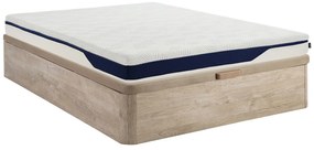 Zestaw 140 x 190 cm skrzynia z jasnego naturalnego drewna + materac z pianki HD 7 stref i zdejmowana warstwa żelowa z pamięcią kształtu gr. 22 cm- FAGANI marki YSMÉE