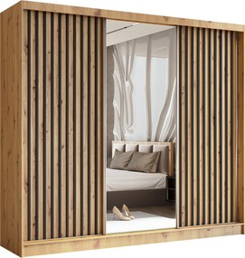 Szafa Przesuwna LAMELLO 240 cm z Lustrem Szafa Trzydrzwiowa Dąb artisan