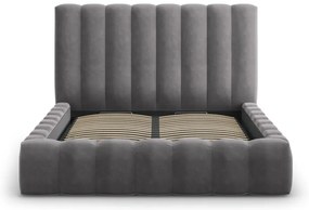 Szare tapicerowane łóżko dwuosobowe ze schowkiem i stelażem 200x200 cm Kelp – Micadoni Home