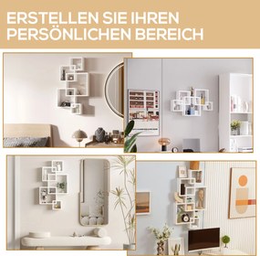 HOMCOM Regał Ścienny, Półka Wisząca, 5 Półek, Drewno Lite, Biały