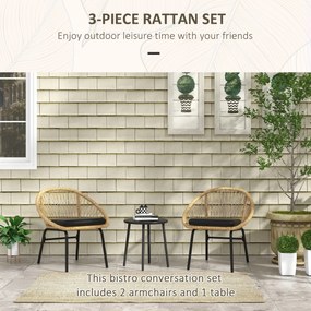 Outsunny Zestaw mebli ogrodowych z rattanu, zestaw bistro, 2 krzesła &amp; stół, Żółty