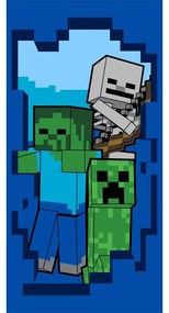 Niebieski bawełniany ręcznik dziecięcy 70x140 cm Minecraft "Beware" – Jerry Fabrics
