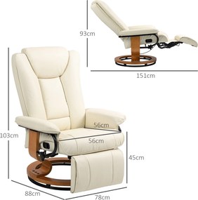 HOMCOM Obrotowy fotel relaksacyjny z funkcją leżenia, do 150 kg, obicie z ekoskóry, rama stalowa, kremowy