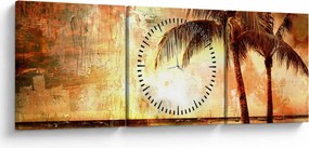 Obraz - Palmy na plaży (z zegarem) (90x30 cm)