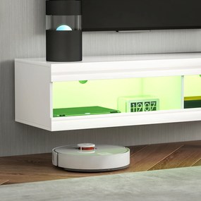 HOMCOM Szafka na telewizor, Wiszące stoisko telewizyjne z oświetleniem RGB LED w 16 kolorach, Stojak na telewizor z otwartą przestrzenią, dla telewizorów od 55 do 60 cali, do salonu, sypialni, 140 x 40 x 30 cm, Połysk biały