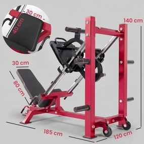 SPORTNOW Profesjonalna prasa do nóg urządzenie treningowe nogi i Hack Squat 455 kg regulowana 185x120x140 cm Czerwony | Aosom PL