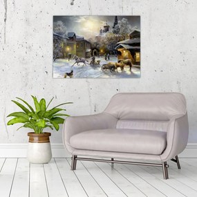 Obraz na szkle - Zimowa wioska (70x50 cm)