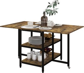 HOMCOM Stół składany do jadalni z kółkami i regulacją nóżek styl industrialny 140x80x75 cm brązowy czarny | Aosom PL