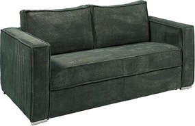 Kanapa 3-osobowa rozkładana typu express ze sztruksu w butelkowej zieleni - Miejsce do spania 140 cm - Materac 18 cm - LORETO