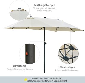 Outsunny Podwójny Parasol Ogrodowy Targowy Owalny Kremowy Biały z Korbą Ręczną 440x260cm | Aosom PL