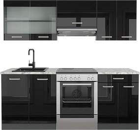 Aneks kuchenny czarny/antracyt o wysokim połysku 200x60x81.6 r-line