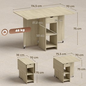 HOMCOM Rozkładany stół jadalniany dla 2–4 osób, stół na kółkach z otwartą półką i szufladą, idealny do małych przestrzeni, naturalny | Aosom PL